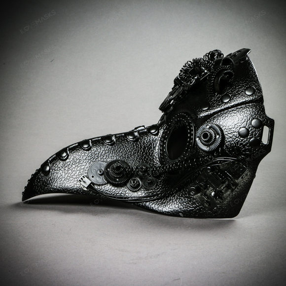 Long Nose Plague Doctor Steampunk Masquerade Mask - Black - Picture 5 of 9